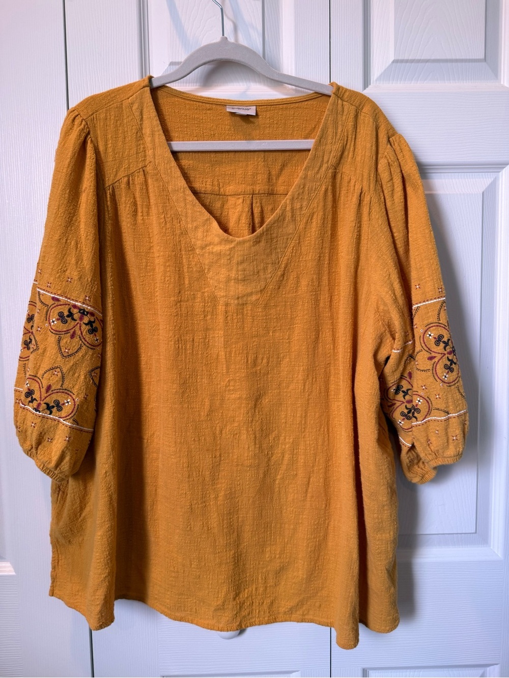 # Avenue 22/24 Mustard Embroidered Balloon-Sleeve Blouse